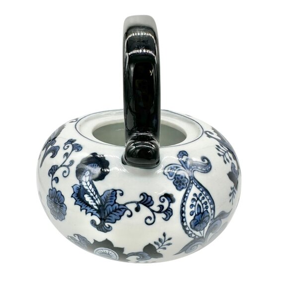 Pier 1 Vintage Handpainted Porcelain Tea Pot Black Blue White Floral Design - Picture 4 of 12